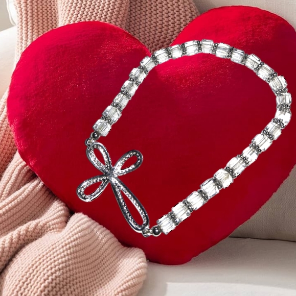 Clear Beads Slip-on Fashion Bracelet w/CZ Cross - Picture 4 of 4